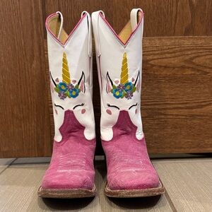 Macie Bean Pink and White Unicorn Cowboy Boots Girls size 2 Like new.